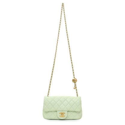 Exclusive Chanel Green Quilted Lambskin Mini Pearl Crush Rectangular Flap — Front View