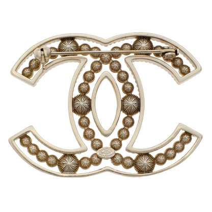 Exclusive Chanel Gold Pearl Crystal Sparkling Pearls CC Brooch — Side View