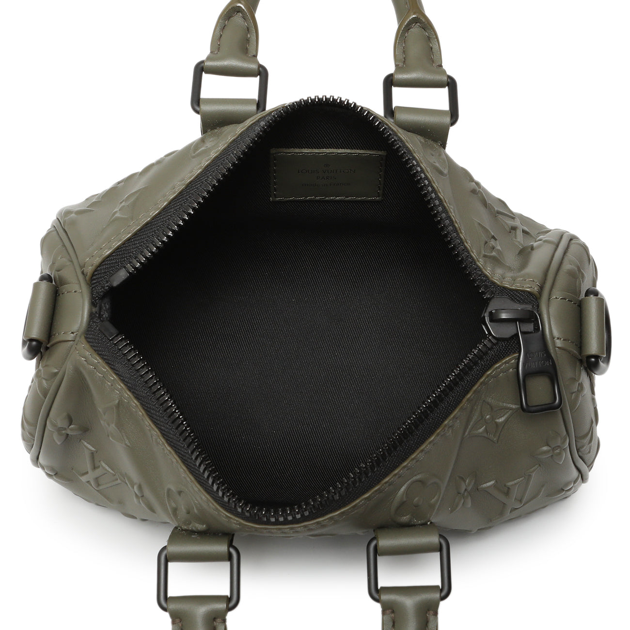 Exclusive Louis Vuitton Khaki Monogram Seal Keepall XS — Top View