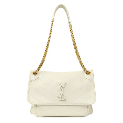 Exclusive Saint Laurent White Lambskin Matelasse Monogram Medium Niki Chain Satchel — Front View