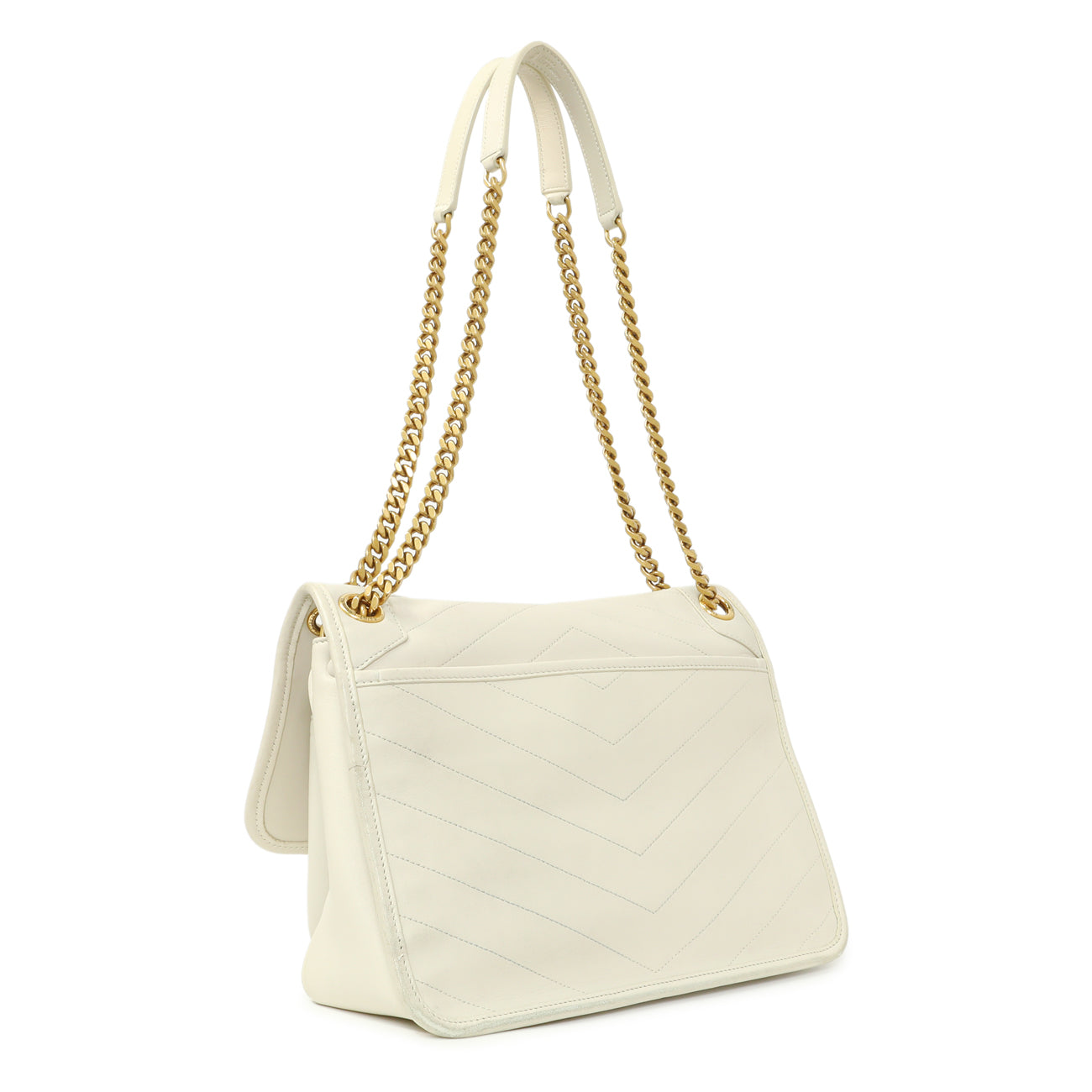 Exclusive Saint Laurent White Lambskin Matelasse Monogram Medium Niki Chain Satchel — Side View