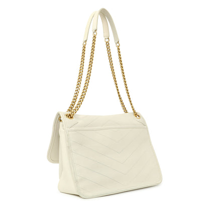 Exclusive Saint Laurent White Lambskin Matelasse Monogram Medium Niki Chain Satchel — Side View