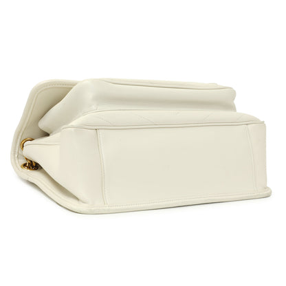 Exclusive Saint Laurent White Lambskin Matelasse Monogram Medium Niki Chain Satchel — Back View
