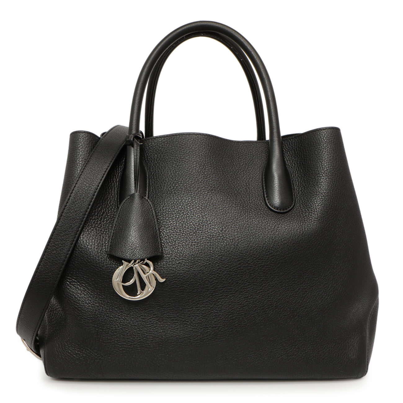 Exclusive Christian Dior Black Grained Calfskin Large Open Bar Tote — Front View