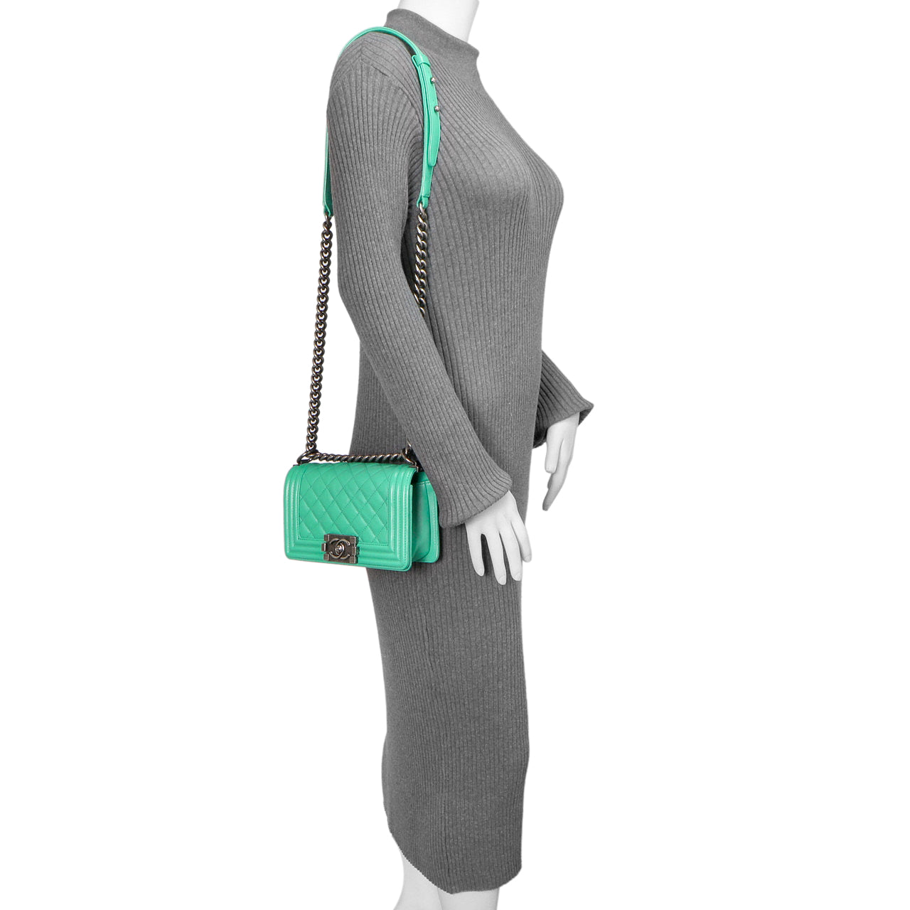 Exclusive Chanel Green Calfskin Small Boy Bag — Alternate View 7