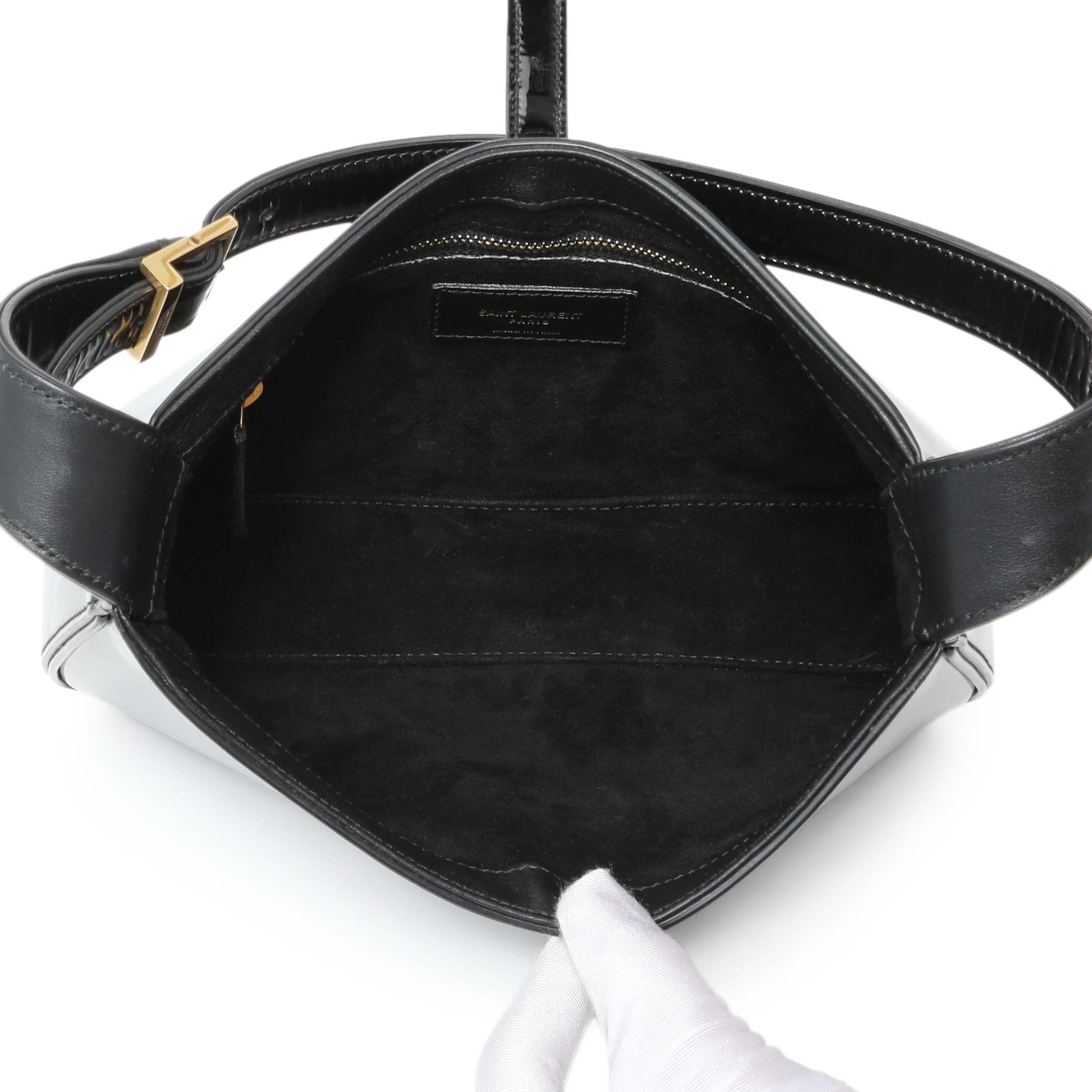 Exclusive Saint Laurent Black Patent Le 5 A 7 Hobo — Top View