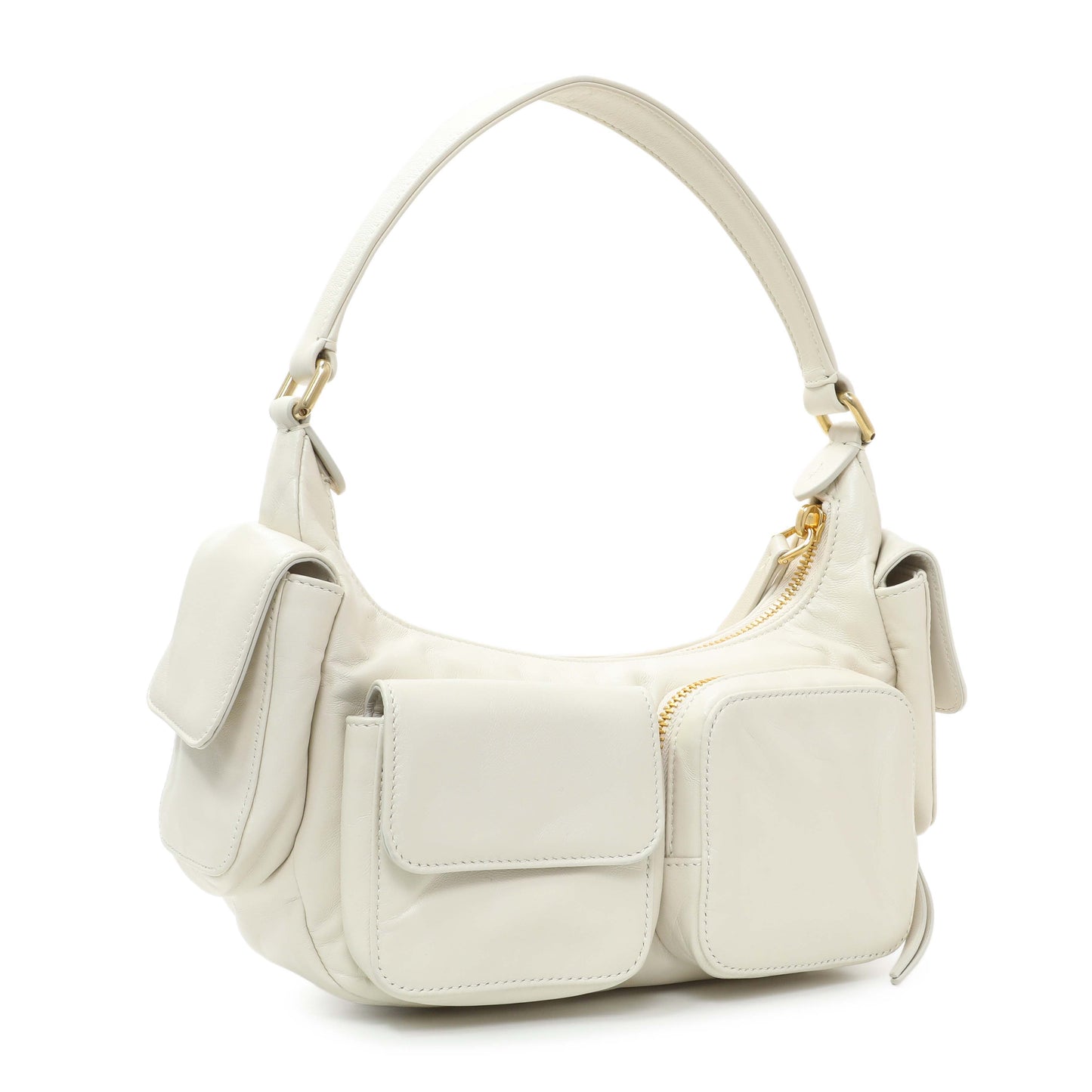 Exclusive Miu Miu White Nappa Leather Multi Pocket Hobo Bag — Side View