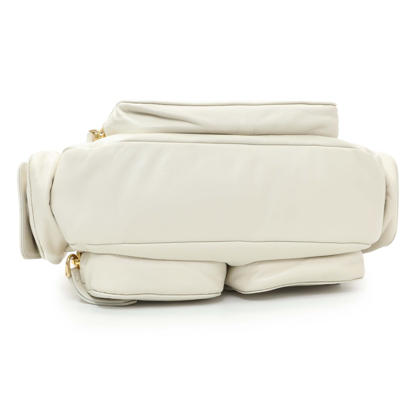 Exclusive Miu Miu White Nappa Leather Multi Pocket Hobo Bag — Back View