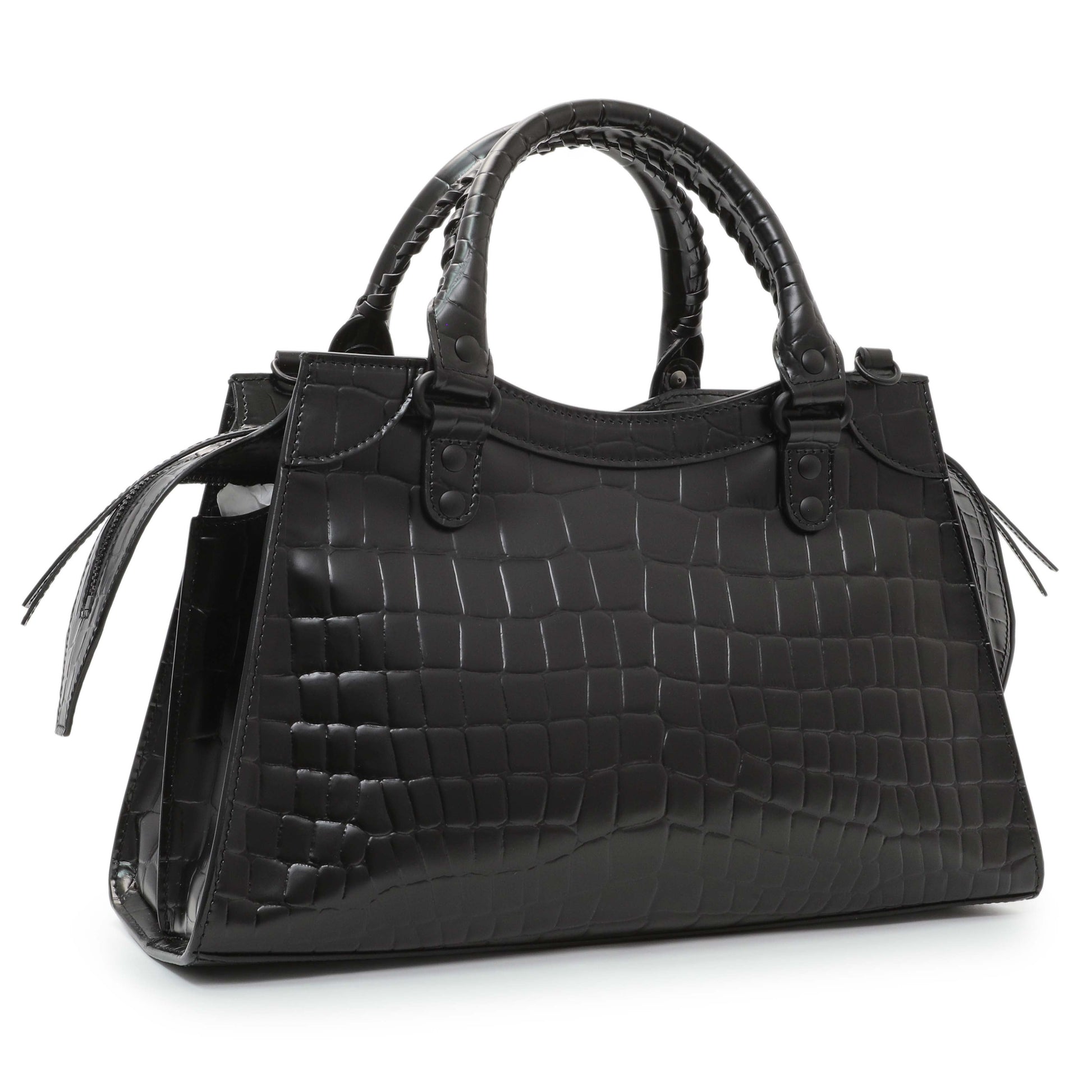 Exclusive Balenciaga Black Crocodile Embossed Neo Classic Hardware S City — Side View