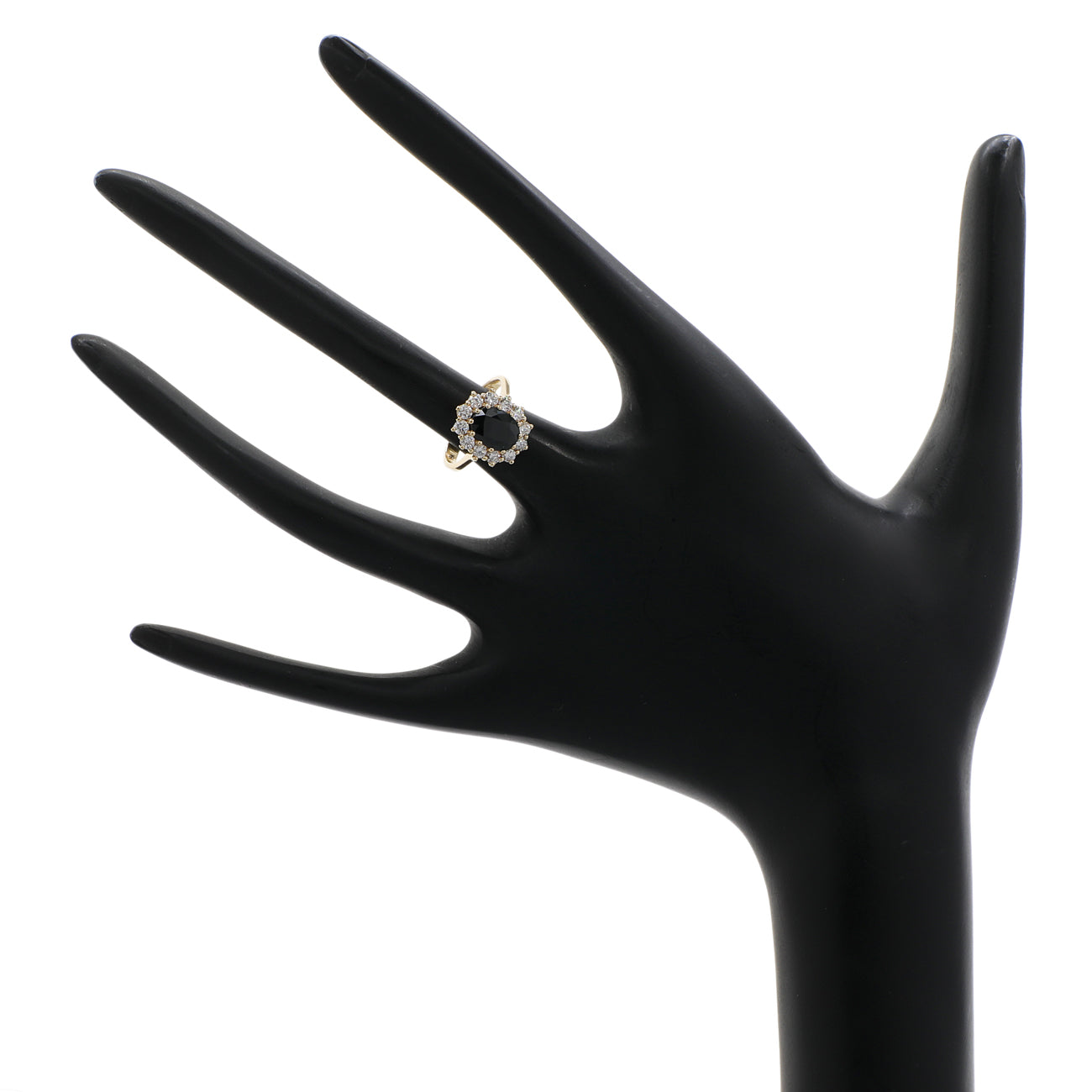 Exclusive 18K Yellow Gold 1.34 Carat Oval Sapphire Diamond Halo Ring — 3.5 — Back View