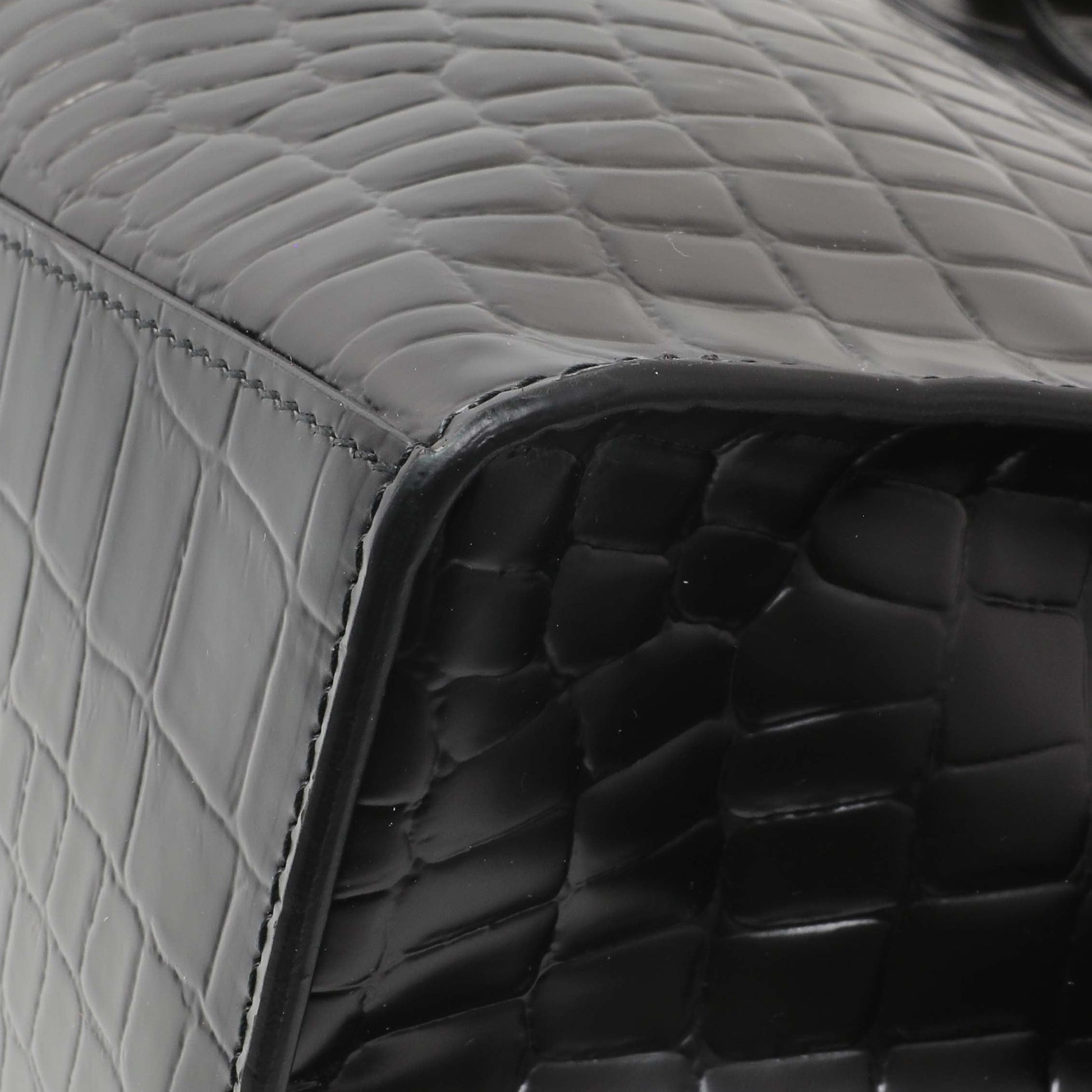 Exclusive Balenciaga Black Crocodile Embossed Neo Classic Hardware S City — Detail View