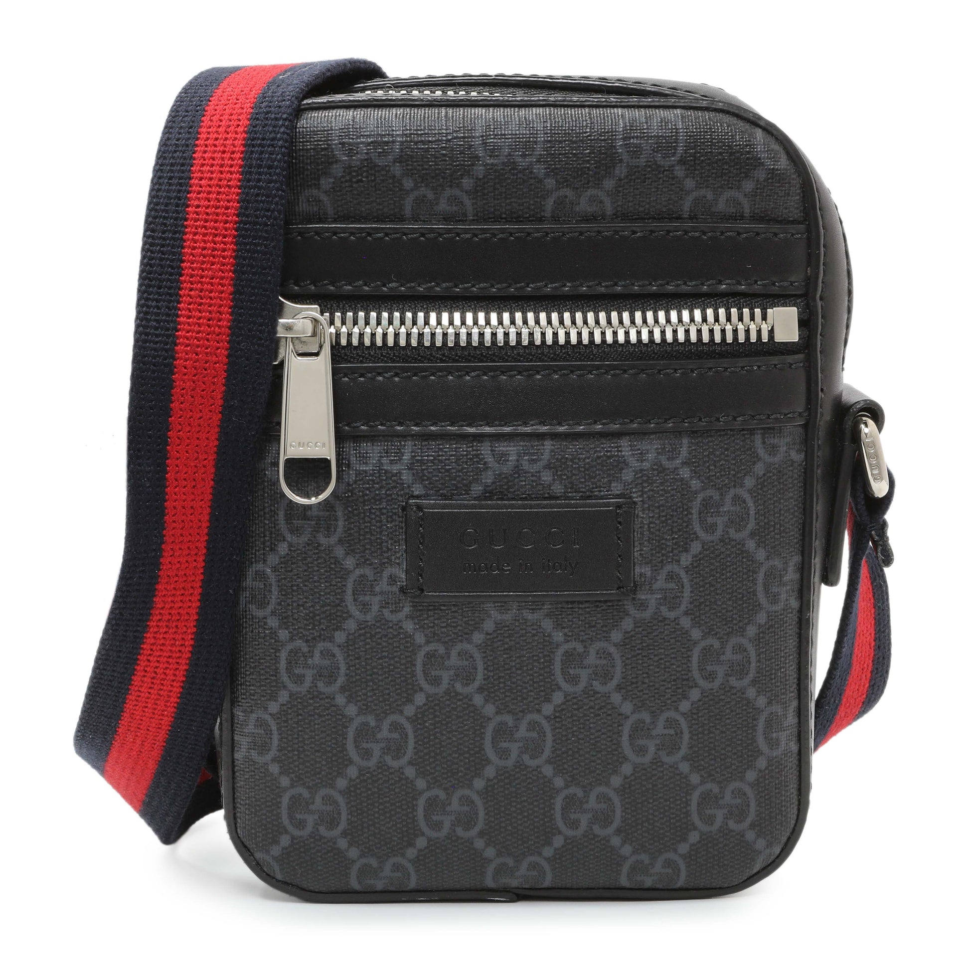 Exclusive Gucci Black GG Supreme Monogram Mini Messenger — Front View