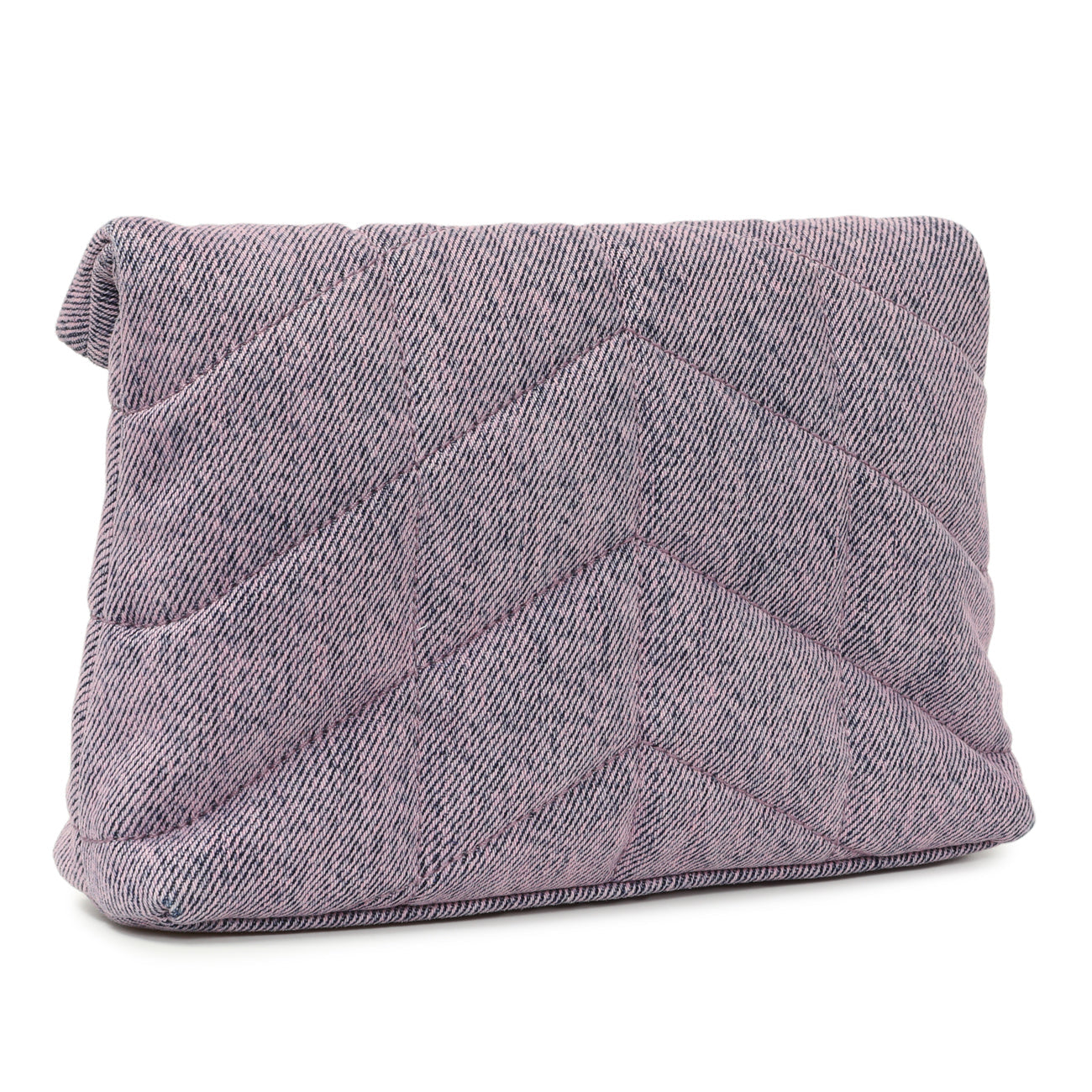 Exclusive Saint Laurent Bleached Lilac Quilted Denim Loulou Puffer Monogram Clutch — Side View