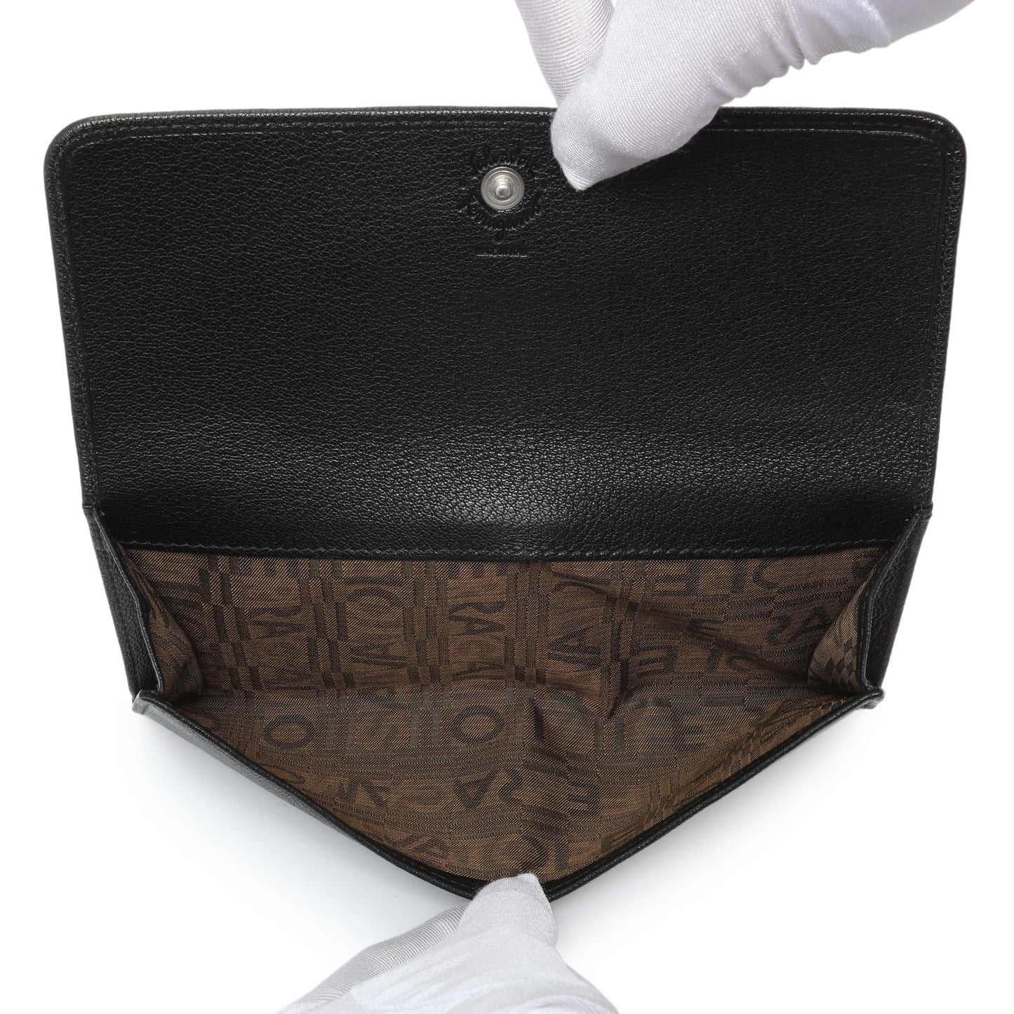 Exclusive Salvatore Ferragamo Black Calfskin Vara Bow Wallet — Top View