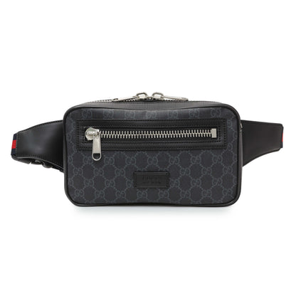 Exclusive Gucci Black Soft GG Supreme Monogram Web Belt Bag — Front View