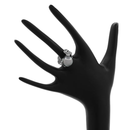 Exclusive 18K White Gold 14.1mm Tahitian Black Pearl Diamond Diamond Blossom Ring — 3.25 — Top View