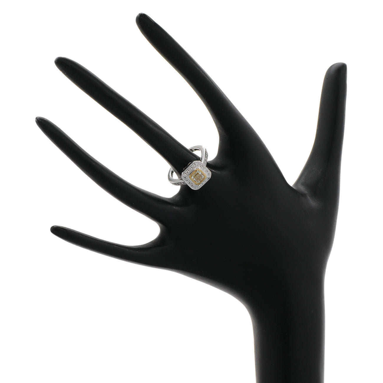 Exclusive 18K White Gold 0.78 Carat Fancy Intense Yellow Diamond Octagonal Ring — 4.5 — Back View