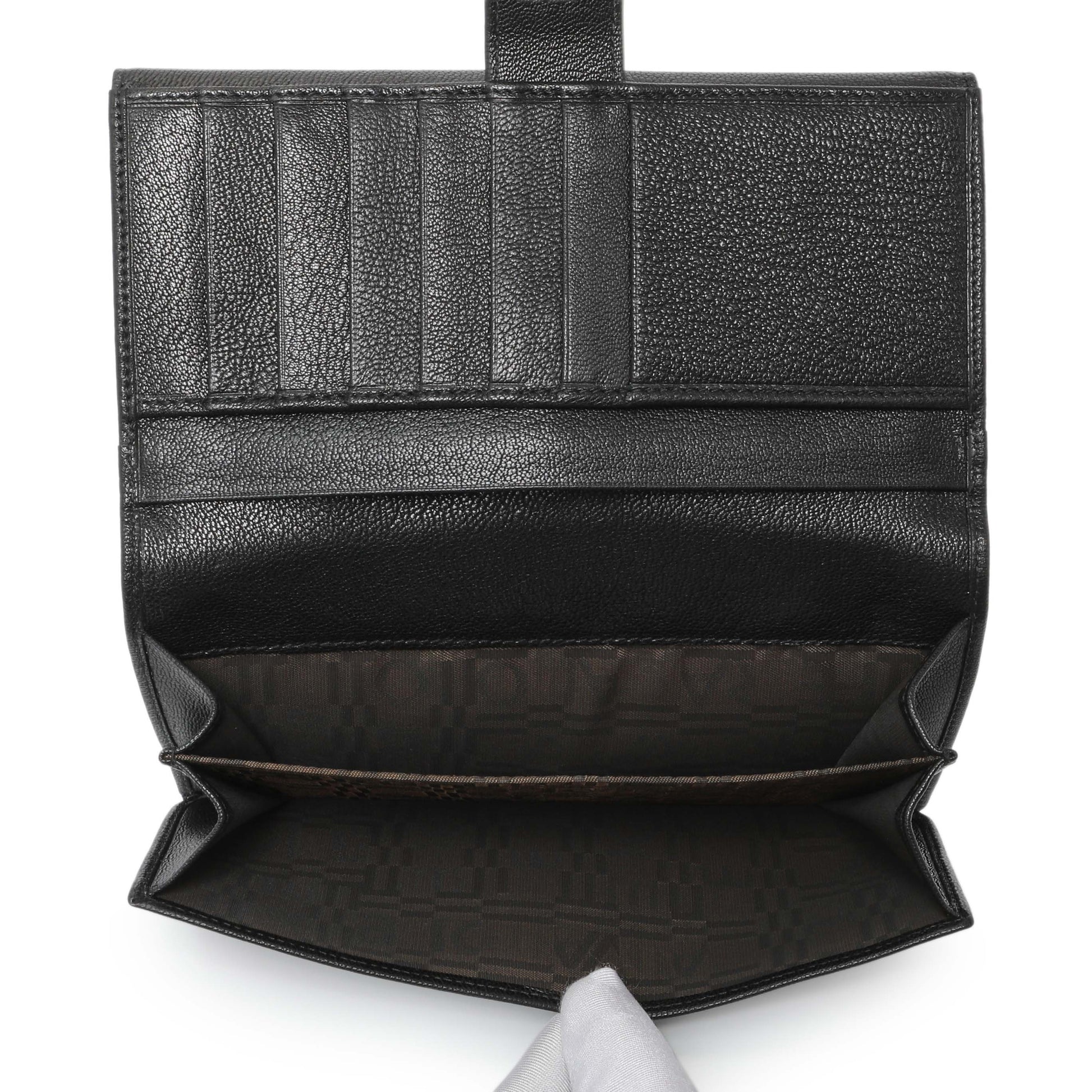 Exclusive Salvatore Ferragamo Black Calfskin Vara Bow Wallet — Detail View
