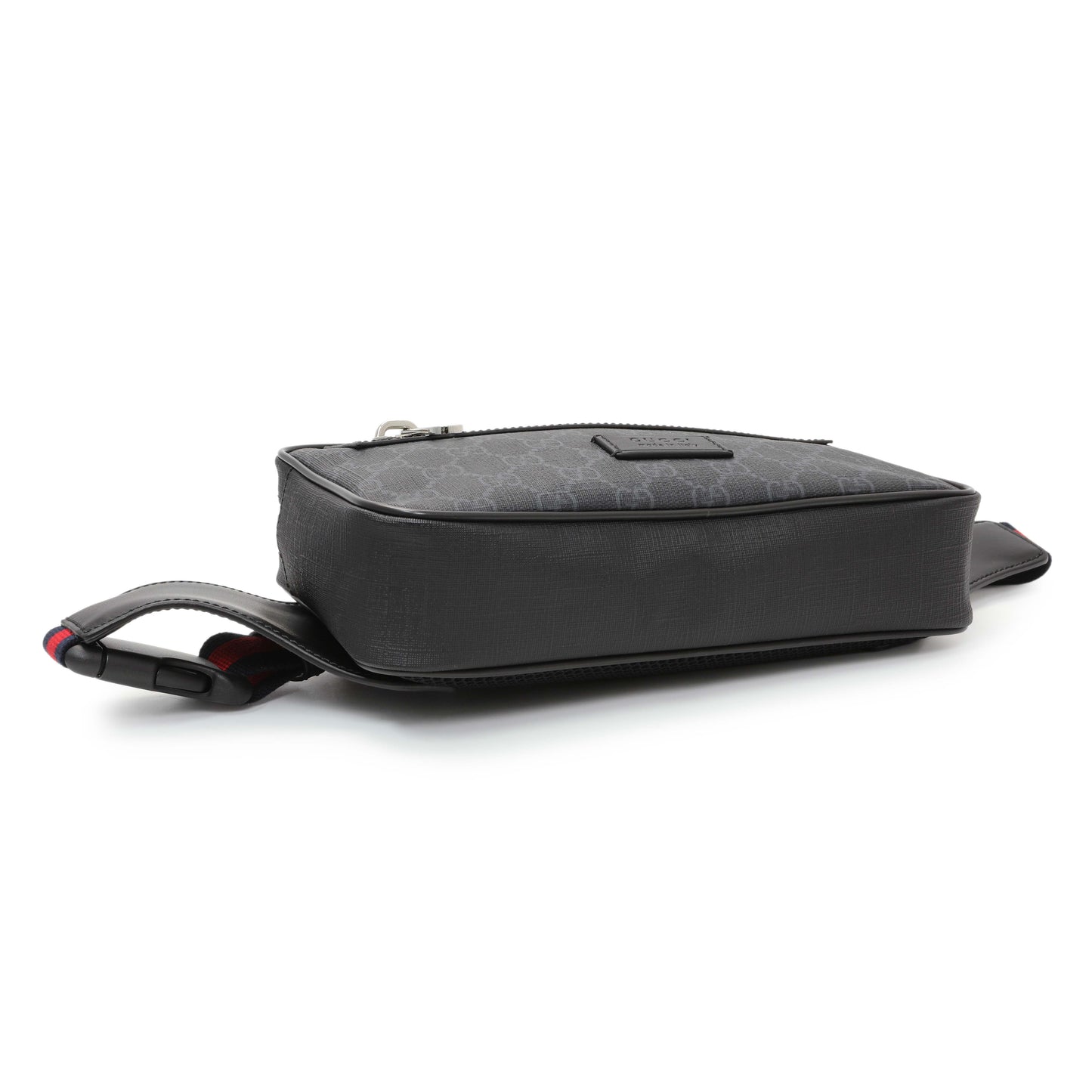 Exclusive Gucci Black Soft GG Supreme Monogram Web Belt Bag — Back View