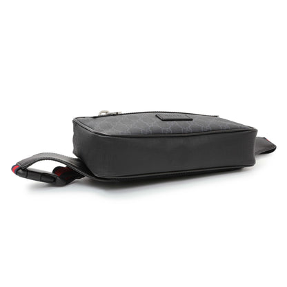 Exclusive Gucci Black Soft GG Supreme Monogram Web Belt Bag — Back View