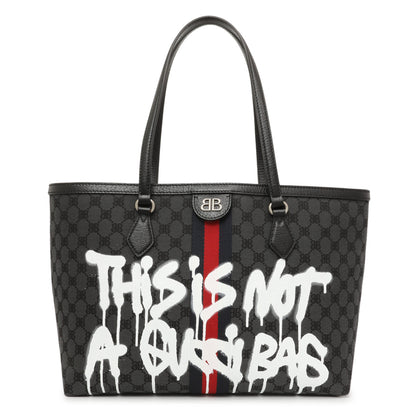Exclusive Gucci X Balenciaga BB Monogram Web Graffiti Medium Ophidia Shopping Tote — Front View