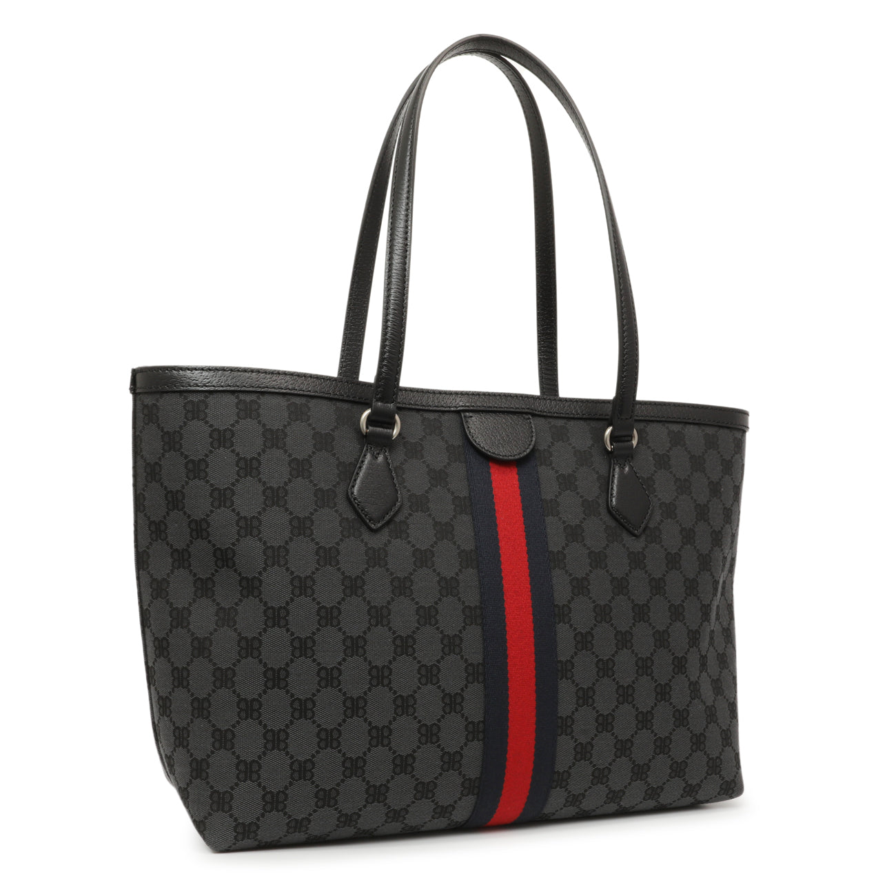 Exclusive Gucci X Balenciaga BB Monogram Web Graffiti Medium Ophidia Shopping Tote — Side View