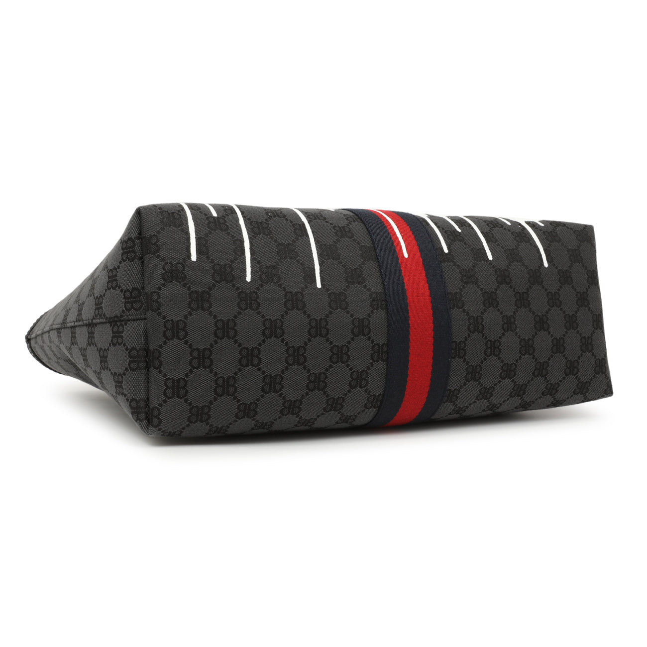 Exclusive Gucci X Balenciaga BB Monogram Web Graffiti Medium Ophidia Shopping Tote — Back View