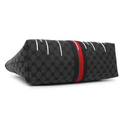 Exclusive Gucci X Balenciaga BB Monogram Web Graffiti Medium Ophidia Shopping Tote — Back View