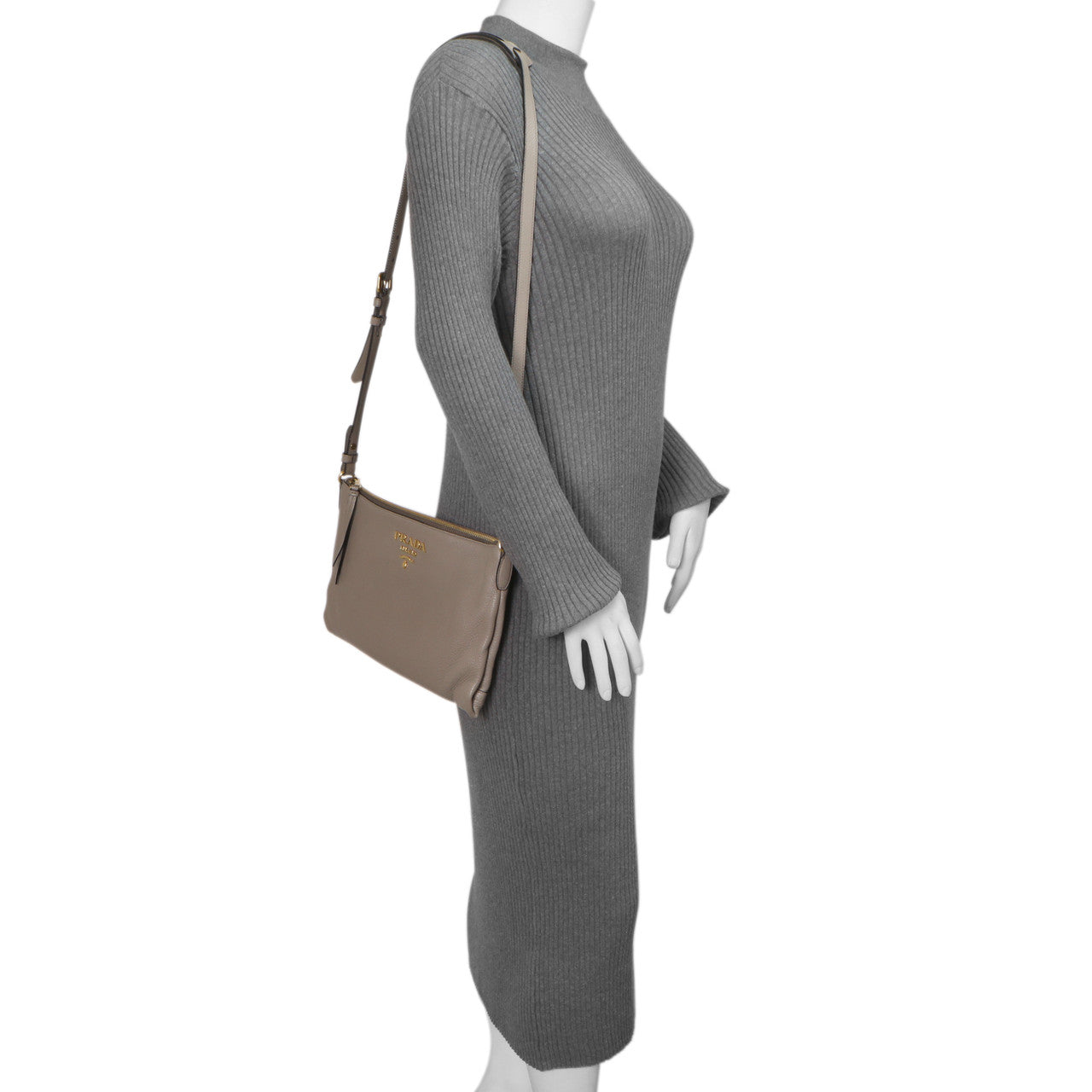 Exclusive Prada Grey Vitello Daino Soft Crossbody — Alternate View 9