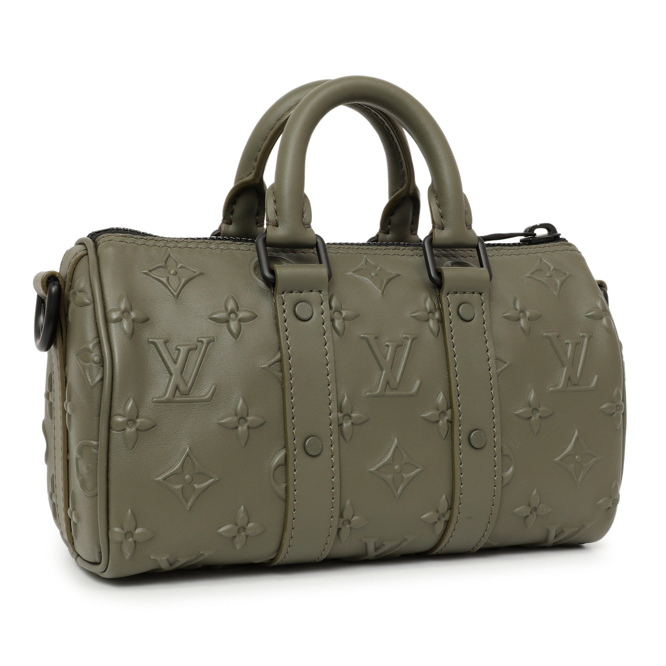 Exclusive Louis Vuitton Khaki Monogram Seal Keepall XS — Side View