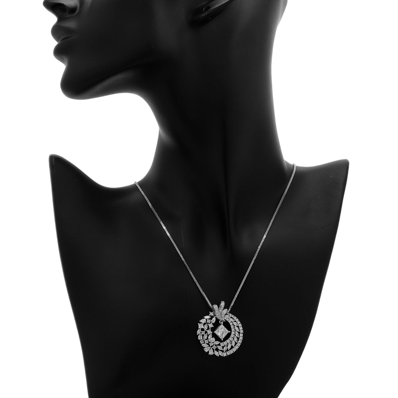 Exclusive 18K White Gold 2.01 Carat Princess Cut Diamond Wreath Pendant — Back View