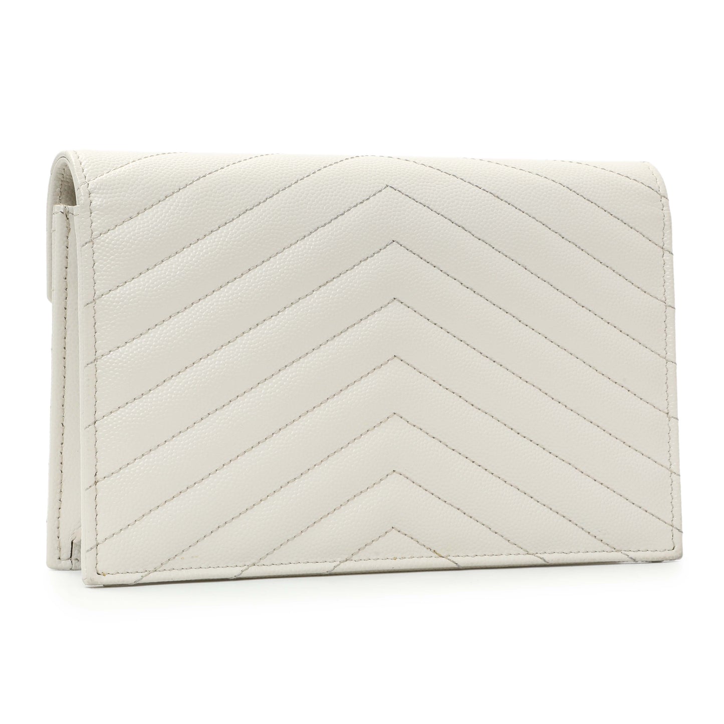 Exclusive Saint Laurent White Grain De Poudre Matelasse Chevron Monogram Envelope Chain Wallet — Side View