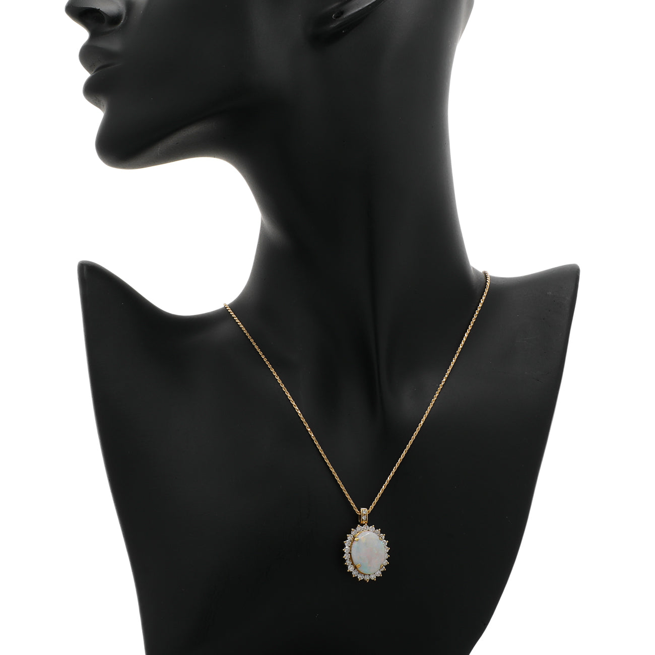 Exclusive 14K Yellow Gold 4.88 Carat Oval Cabochon Opal Diamond Pendant — Back View