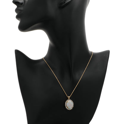 Exclusive 14K Yellow Gold 4.88 Carat Oval Cabochon Opal Diamond Pendant — Back View