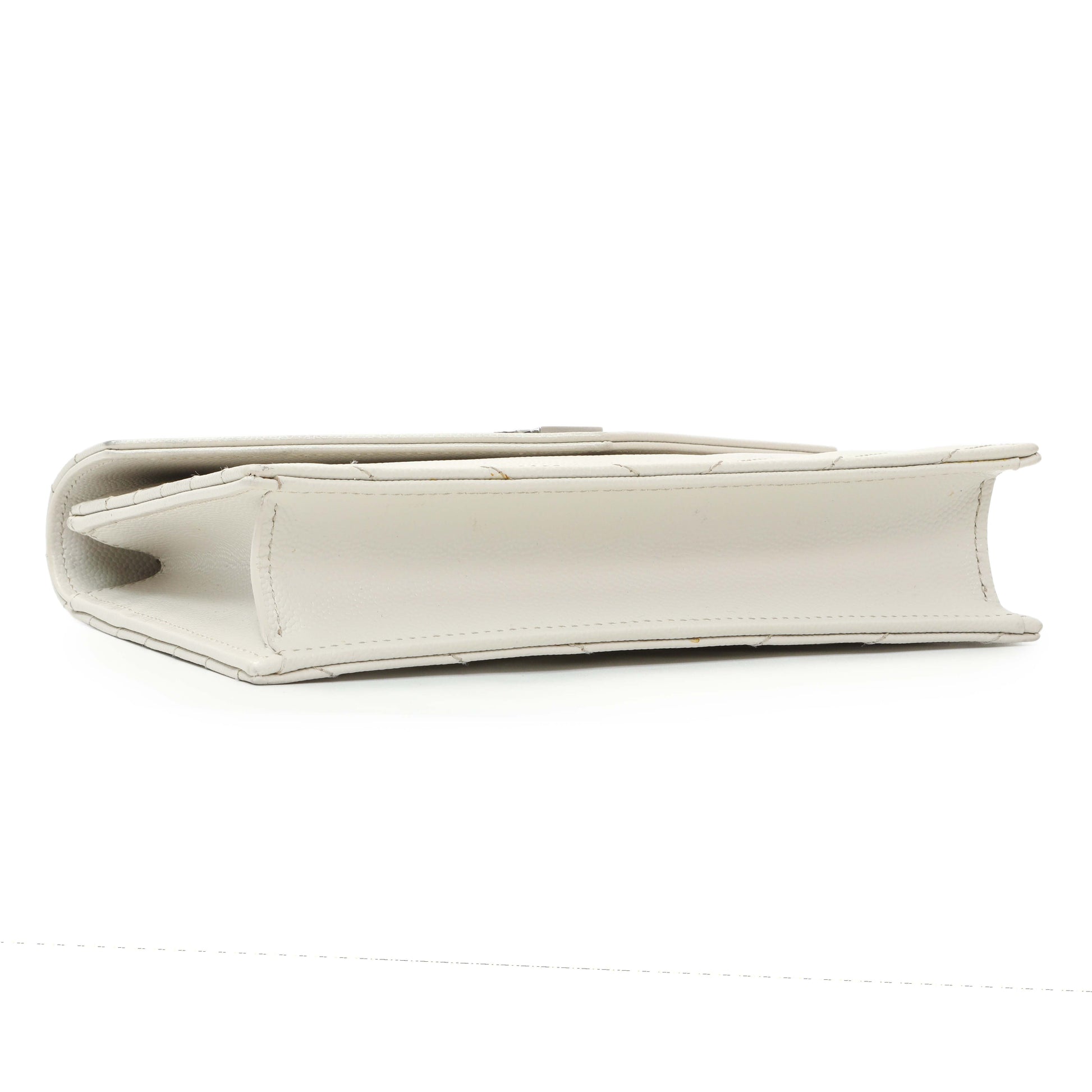 Exclusive Saint Laurent White Grain De Poudre Matelasse Chevron Monogram Envelope Chain Wallet — Back View