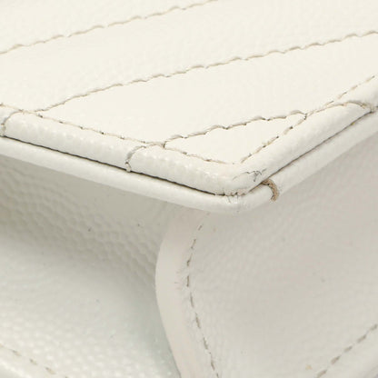 Exclusive Saint Laurent White Grain De Poudre Matelasse Chevron Monogram Envelope Chain Wallet — Top View