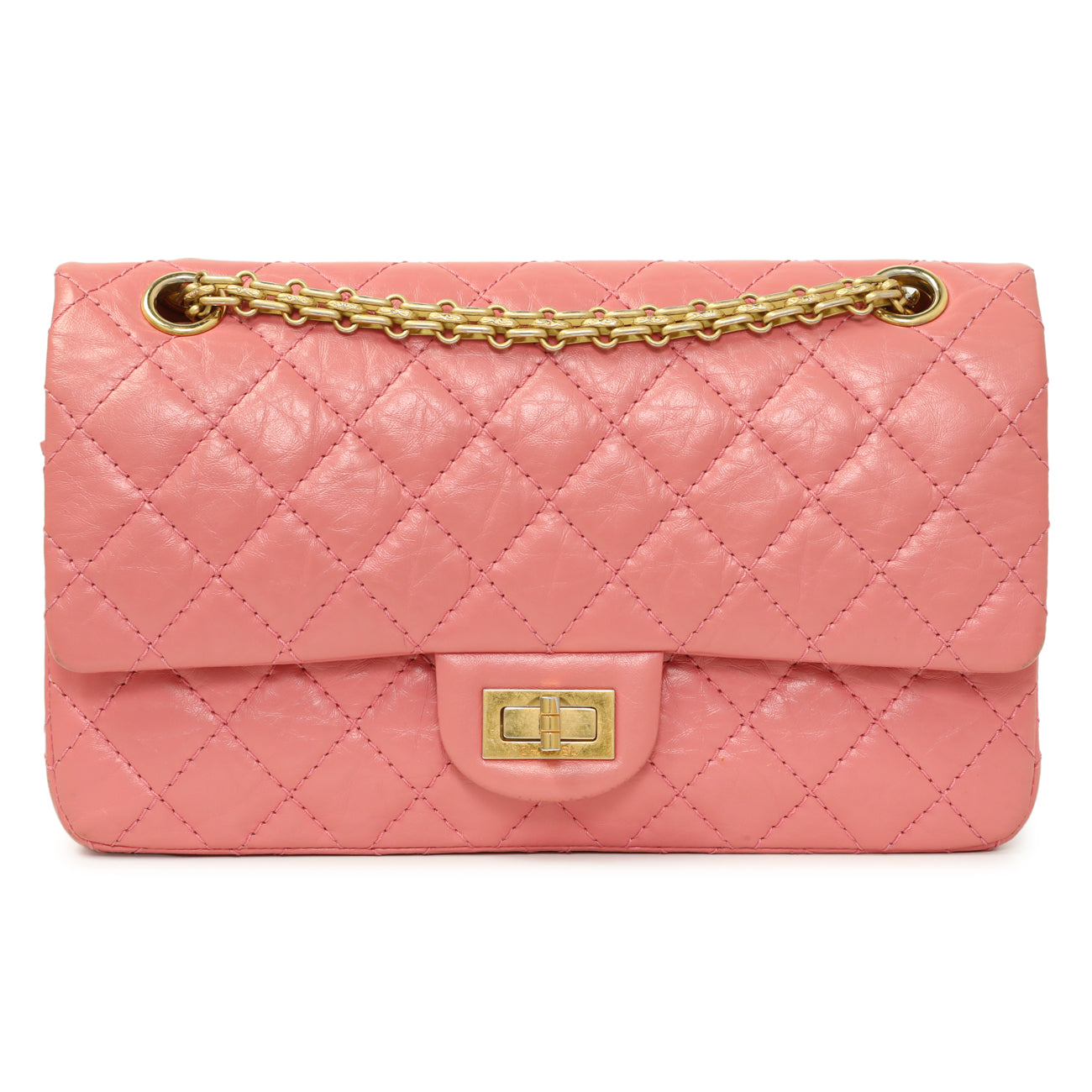 Exclusive Chanel Pink Quilted Aged Calfskin Reissue 225 Flap — Front View