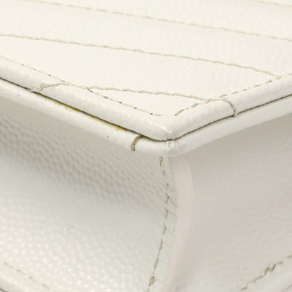 Exclusive Saint Laurent White Grain De Poudre Matelasse Chevron Monogram Envelope Chain Wallet — Detail View