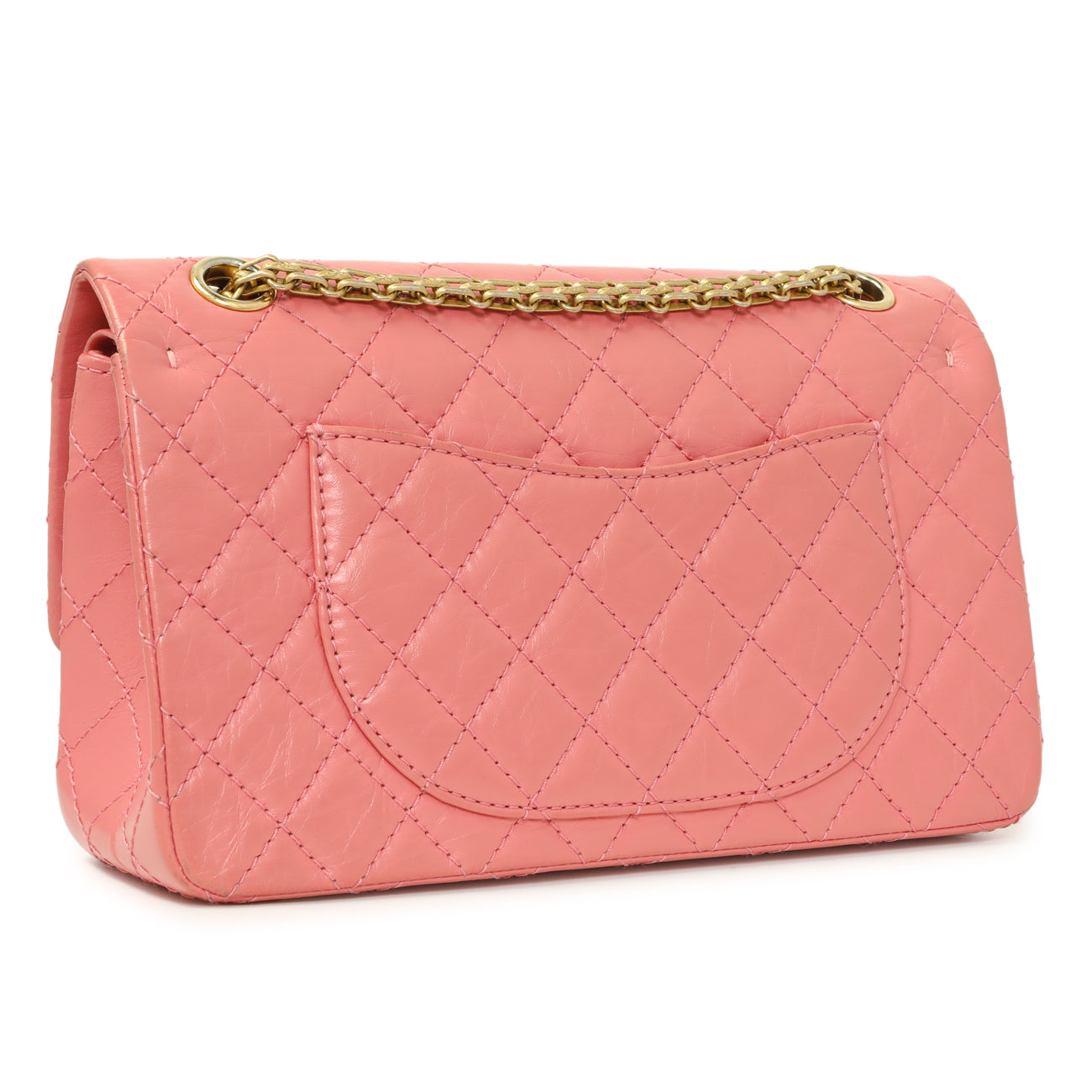 Exclusive Chanel Pink Quilted Aged Calfskin Reissue 225 Flap — Side View