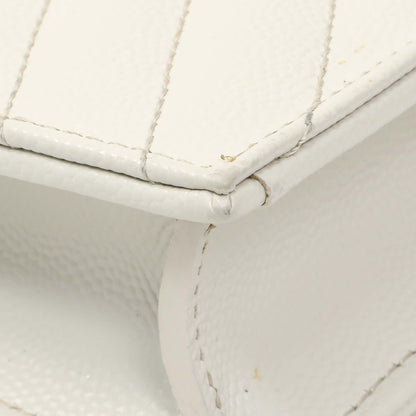Exclusive Saint Laurent White Grain De Poudre Matelasse Chevron Monogram Envelope Chain Wallet — Lifestyle View