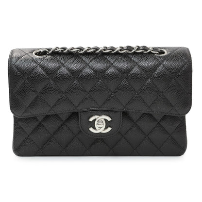 Exclusive Chanel Black Quilted Caviar Small Classic Double Flap — Front View
