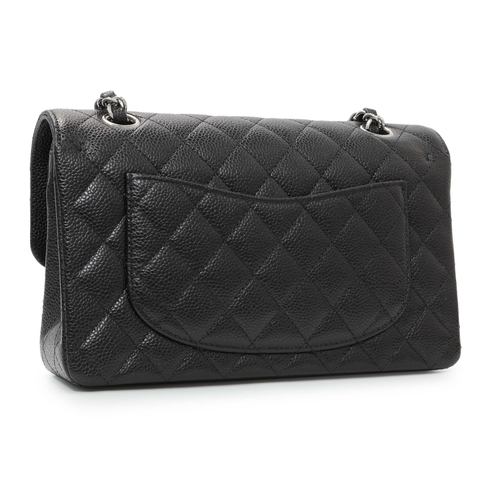 Exclusive Chanel Black Quilted Caviar Small Classic Double Flap — Side View