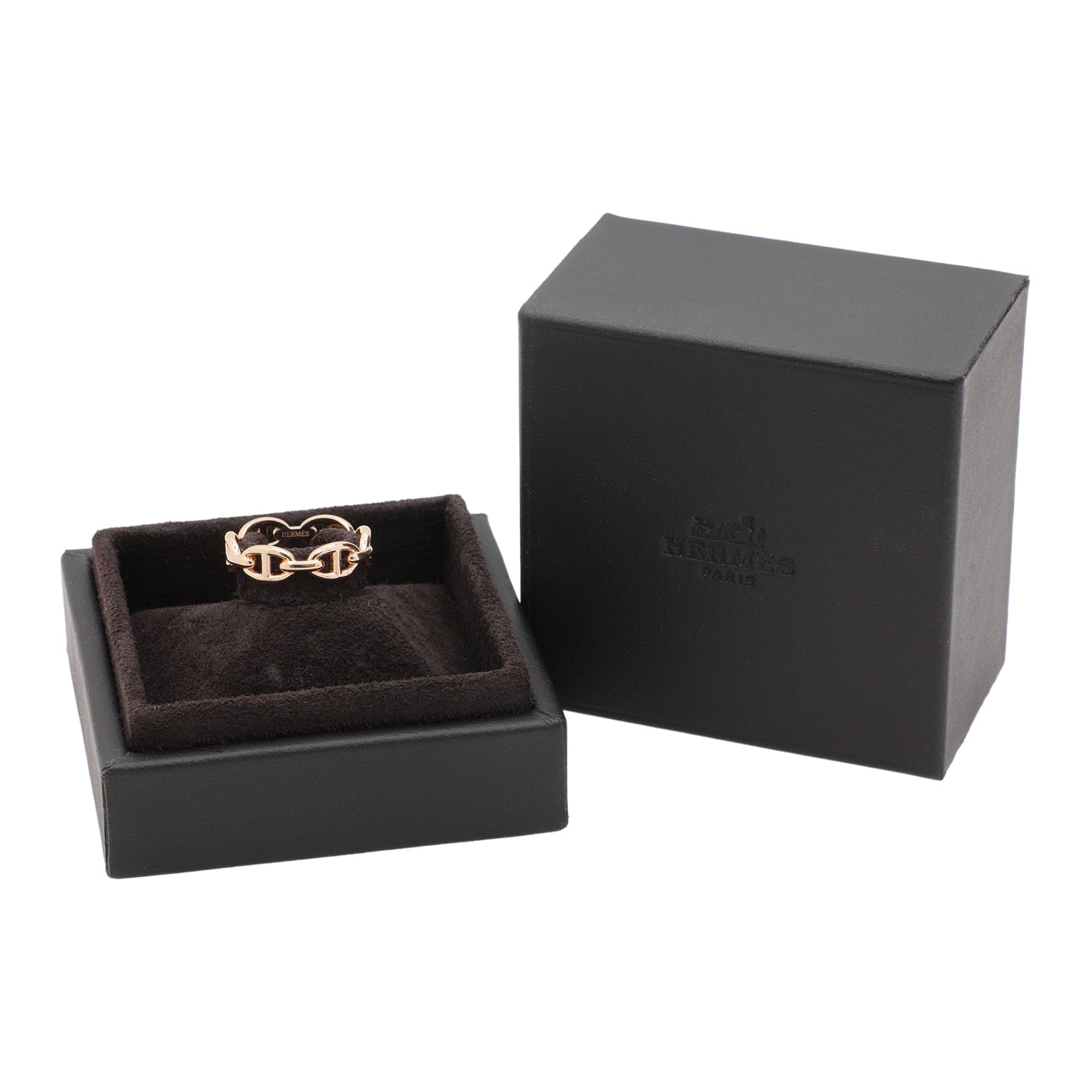 Exclusive Hermes 18K Rose Gold PM Chaine d'Ancre Enchainee Ring — Back View