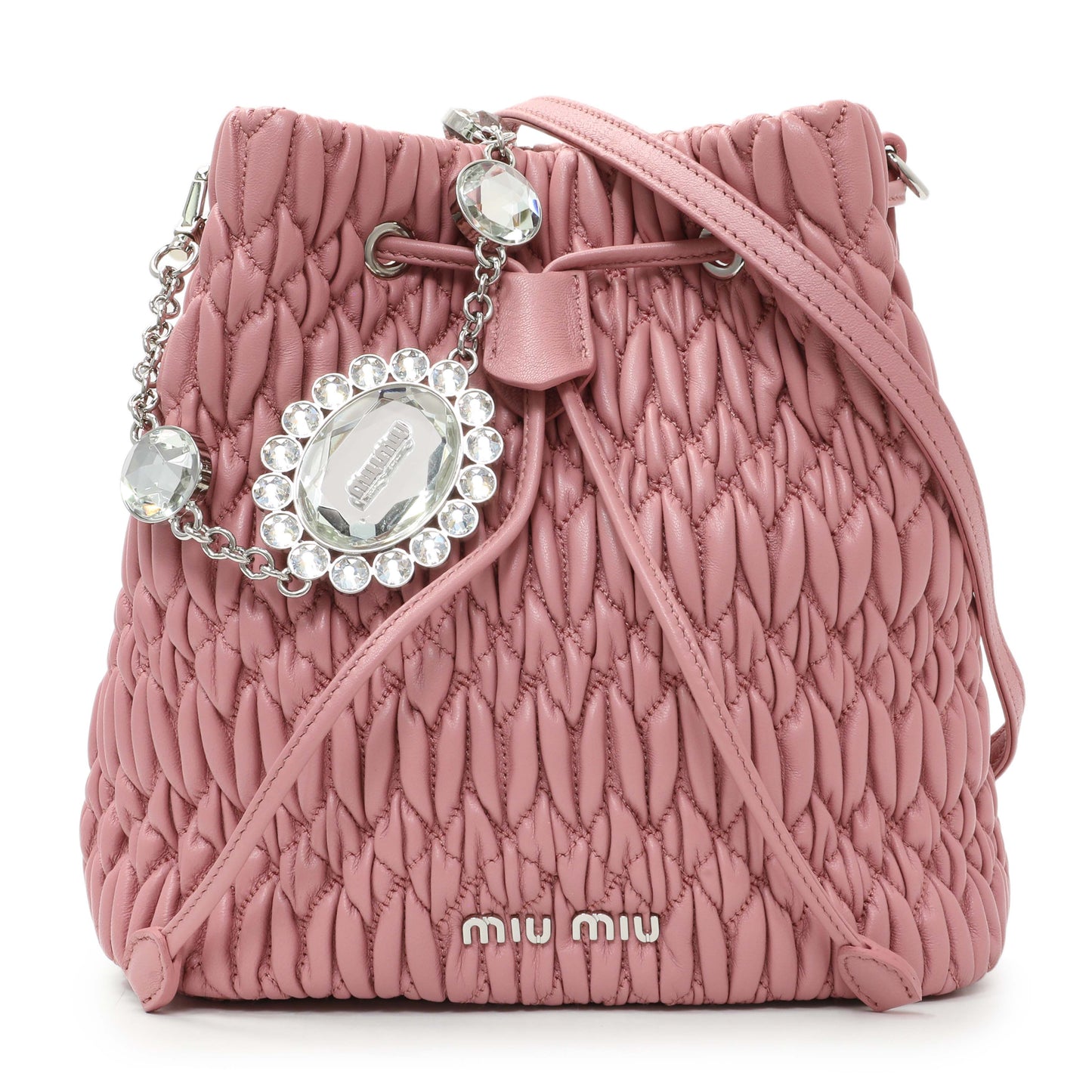 Exclusive Miu Miu Pink Nappa Matelasse Bucket Bag — Front View