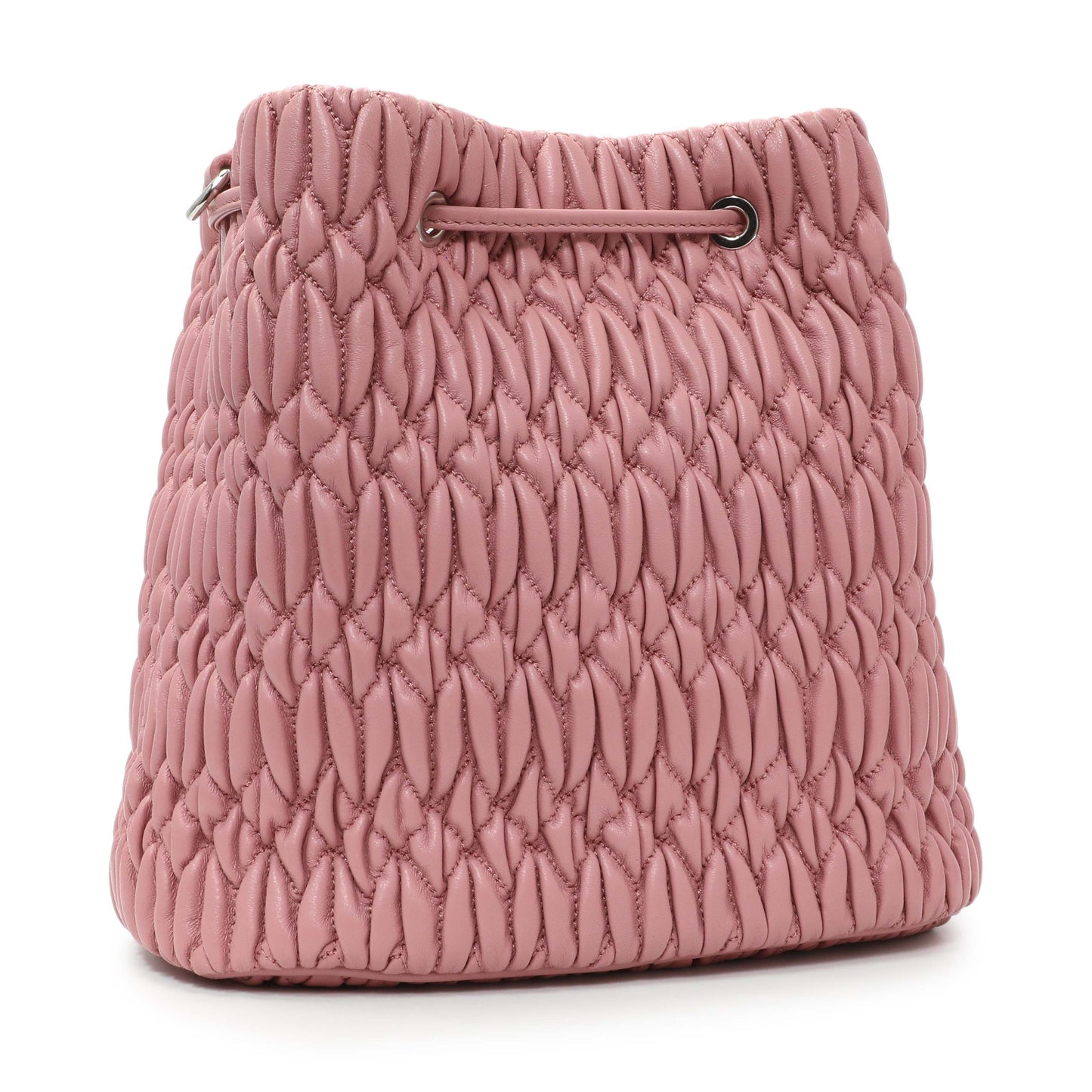 Exclusive Miu Miu Pink Nappa Matelasse Bucket Bag — Side View