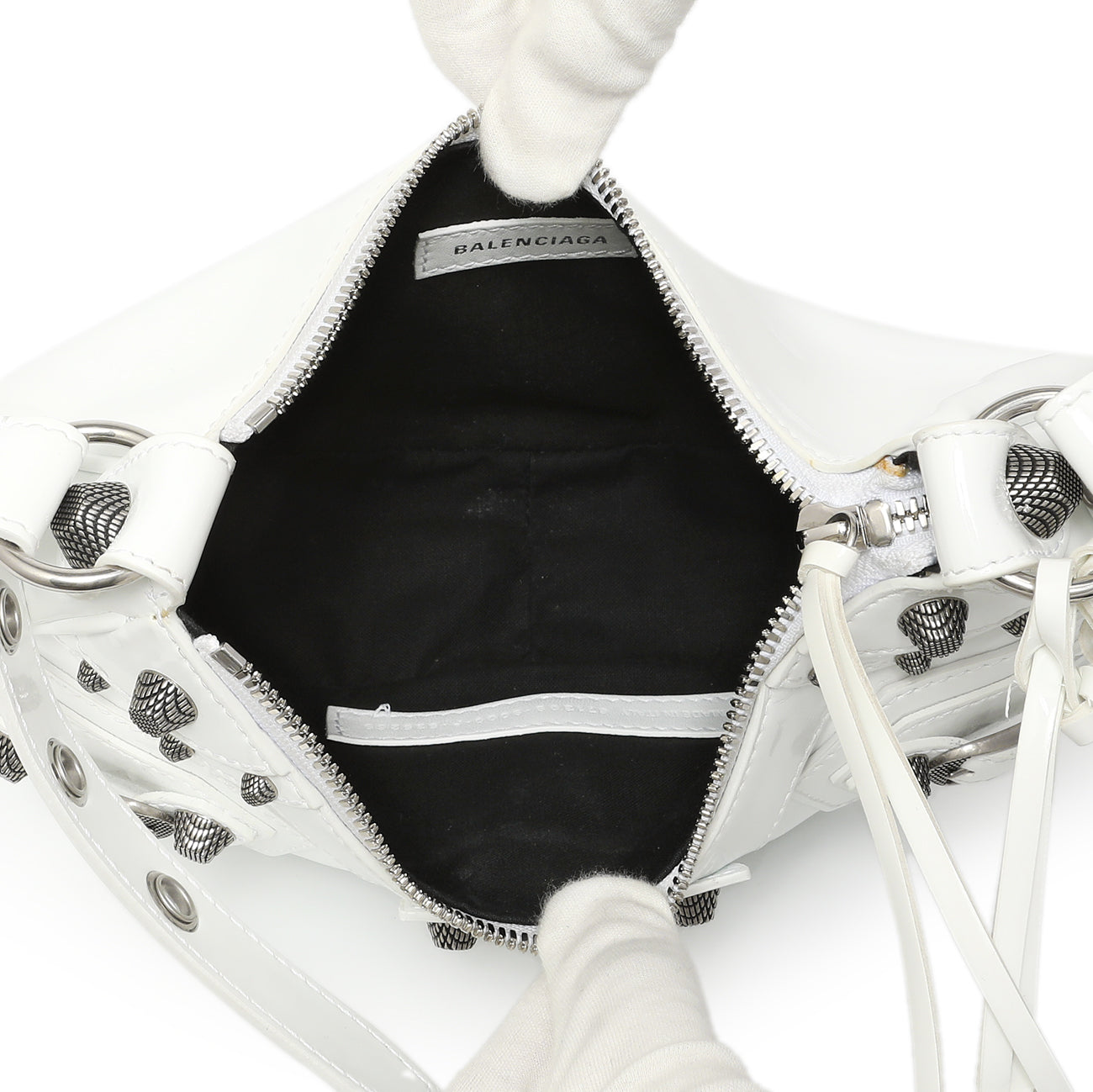 Exclusive Balenciaga White Faux Patent Le Cagole Shoulder Bag XS — Top View
