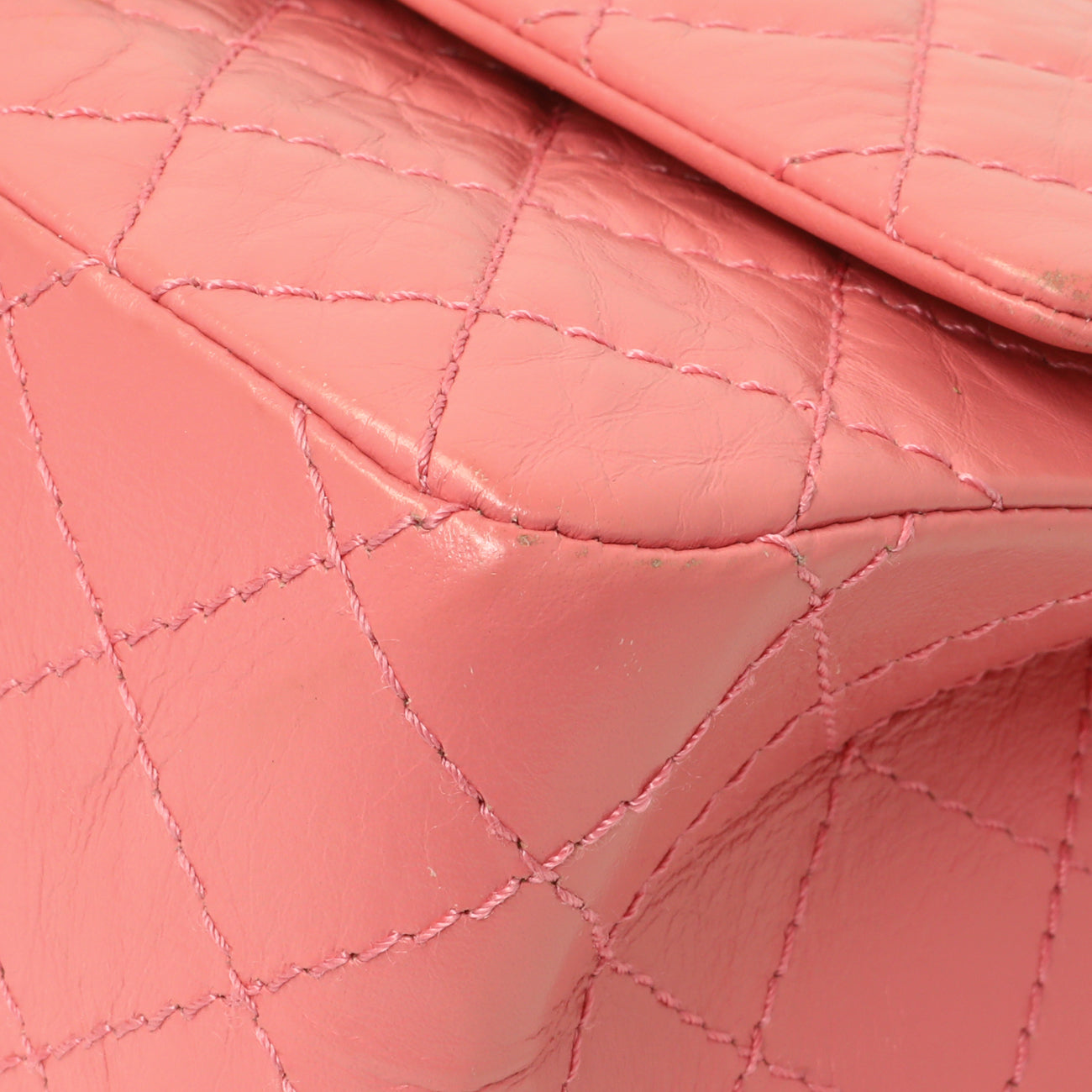 Exclusive Chanel Pink Quilted Aged Calfskin Reissue 225 Flap — Detail View