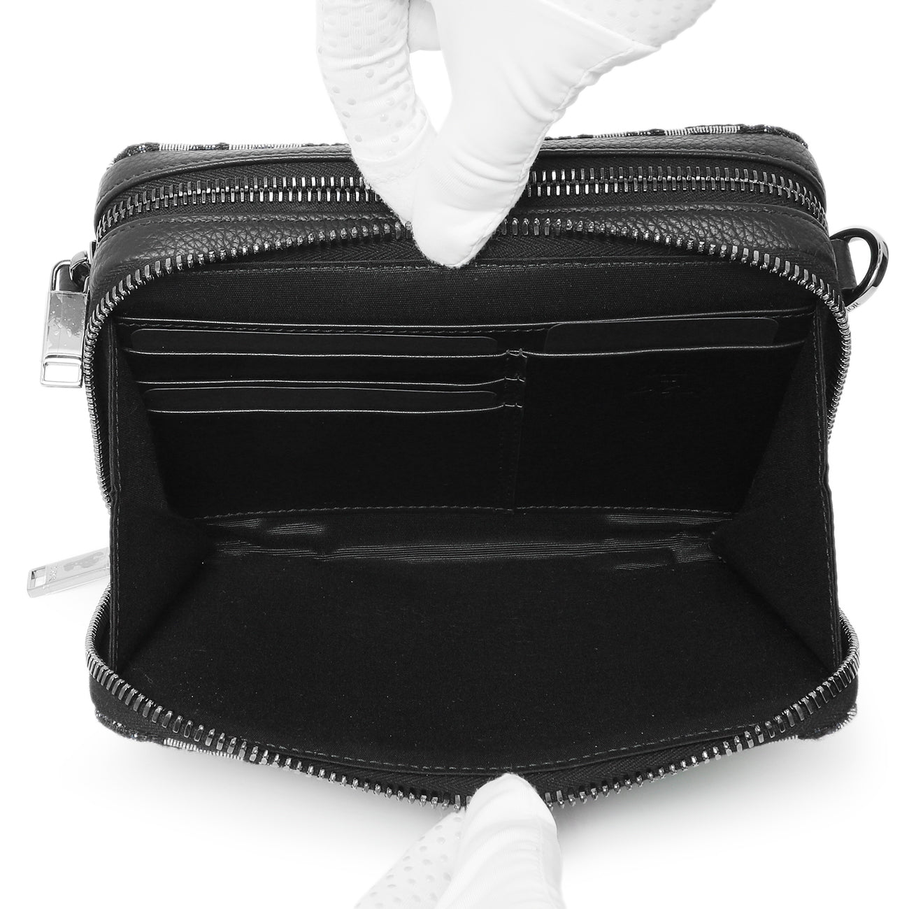 Exclusive Christian Dior X Kenny Scharf Oblique Embroidered Patches Double Zip Crossbody Pouch — Top View