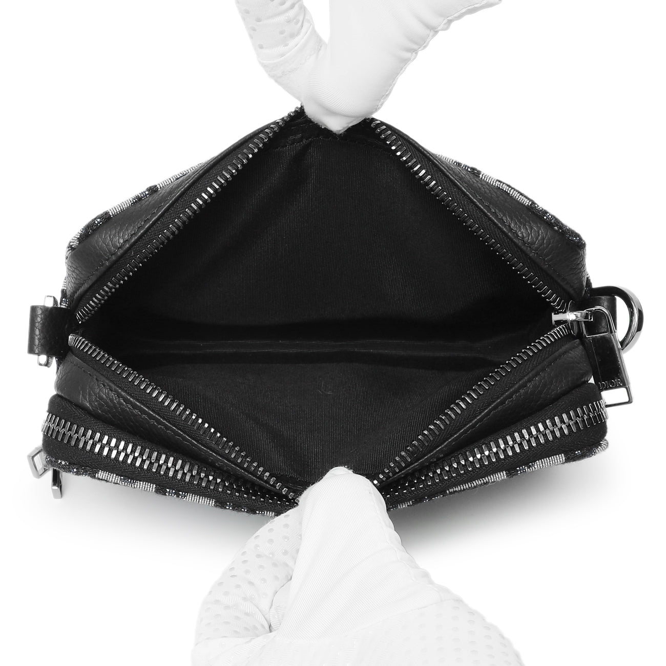 Exclusive Christian Dior X Kenny Scharf Oblique Embroidered Patches Double Zip Crossbody Pouch — Detail View