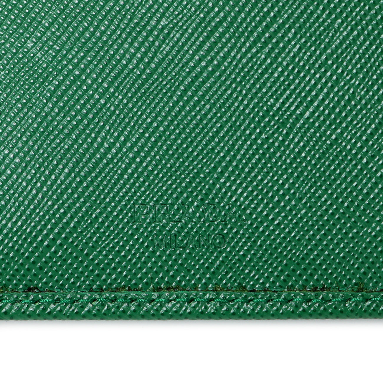 Exclusive Prada Green Saffiano Bifold Wallet — Detail View